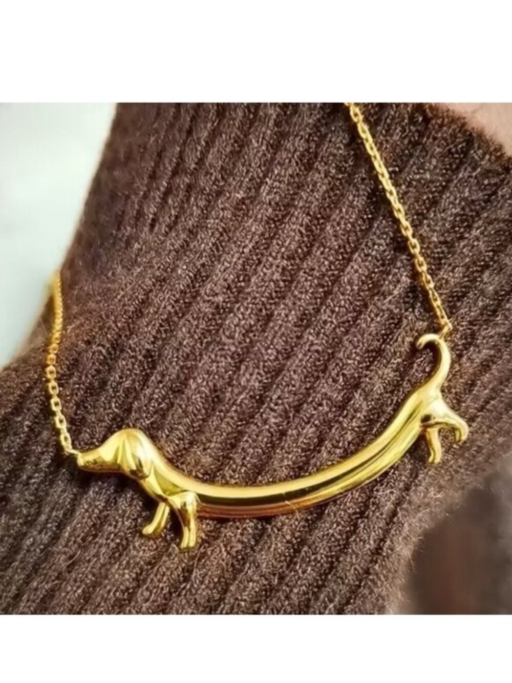 Dog Necklace Dachshund Dog Wiener Gold Chain Puppy Stylish Trendy Fun Whimsicle